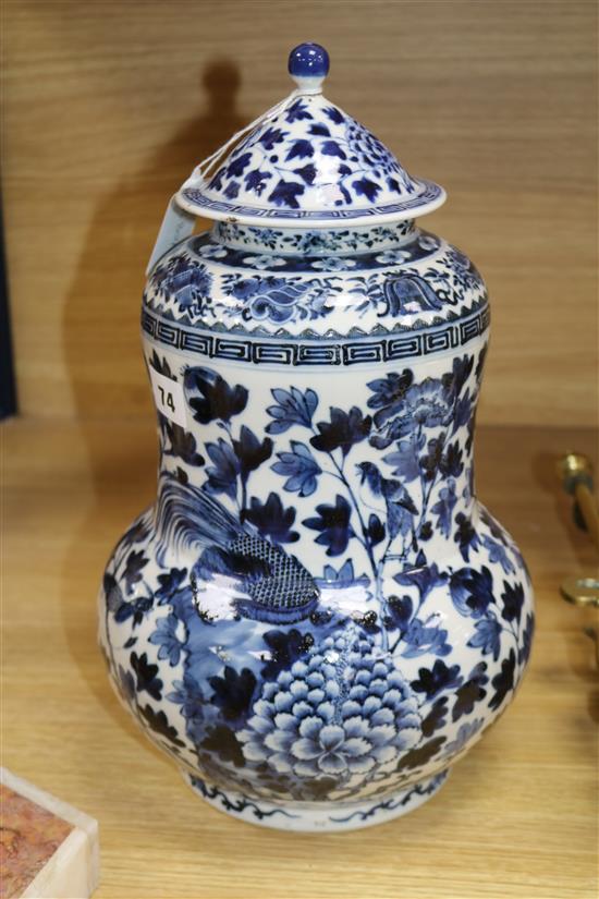 A Chinese blue and white jar and cover, Kangxi mark but late 19th century height 37cm